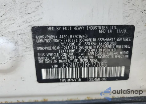 2011 Subaru Forester 2.5X Premium из США, поврежденный, VIN JF2SHADC1BH727066